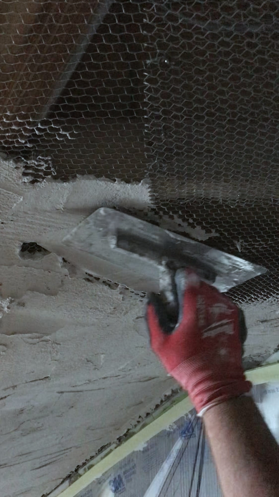 Kal-kote plaster being applied over metal lath with a trowel